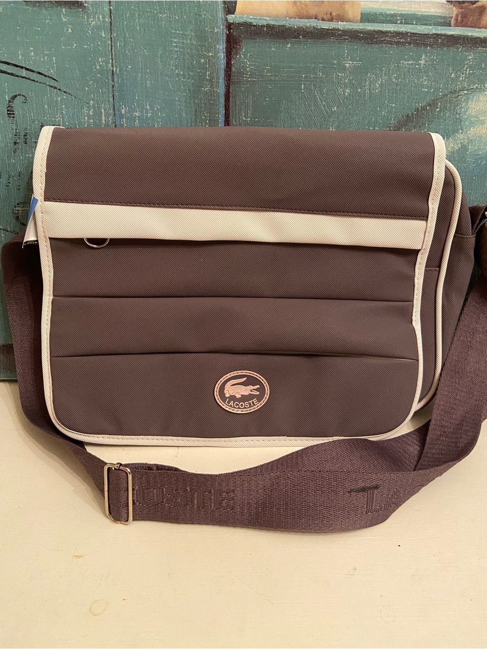 Lacoste Brown Messenger Bag with Cream Trim